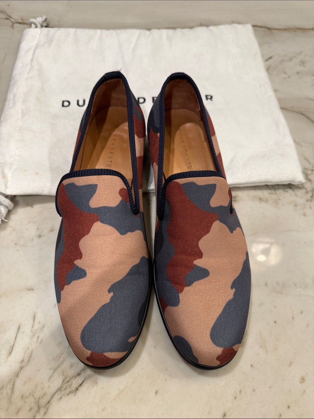 Duke + Dexter London Men’s Camouflage Slip-On Loafers in Tan, Brown & Gray